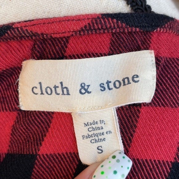 Cloth & Stone Red Buffalo Check Bell Sleeve Midi Women's Dress Size Small - Picture 7 of 7